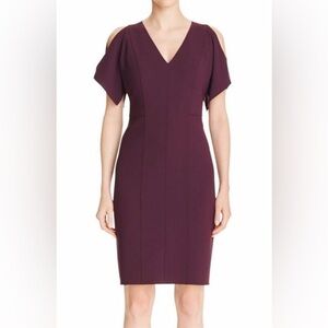 ELIE TAHARI 'Lourdes' Bordeaux Crepe Cold Shoulder Party Dress Size 6 NWT